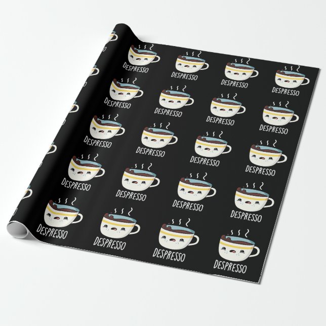 Depresso Funny Ledsen Espresso Coffee Pun Mörk BG Presentpapper (Utrullad)