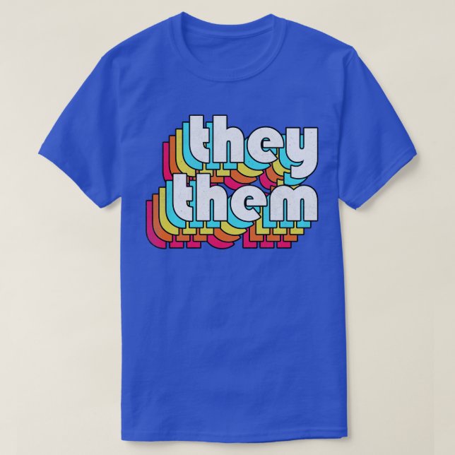 DePronouns Retro Stil regnbågsdesign T Shirt (Design framsida)