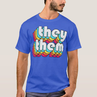 DePronouns Retro Stil regnbågsdesign T Shirt
