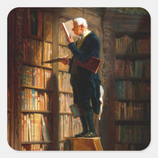 Der Bücherwurm von Carl Spitzweg Deutsche Malerei Fyrkantigt Klistermärke