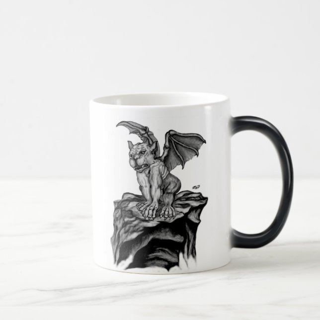 Der kleine Golem - Gargoyle schwarz weiß Design Magisk Mugg (Höger)