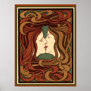 "Der Kuss" av Peter Behren Art nouveau Print 12x16 Poster
