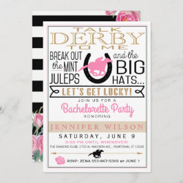 Derby Bachelorette Party Black/Guld/Rosa ros Inbjudningar