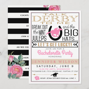 Derby Bachelorette Party Black/Guld/Rosa ros Inbjudningar