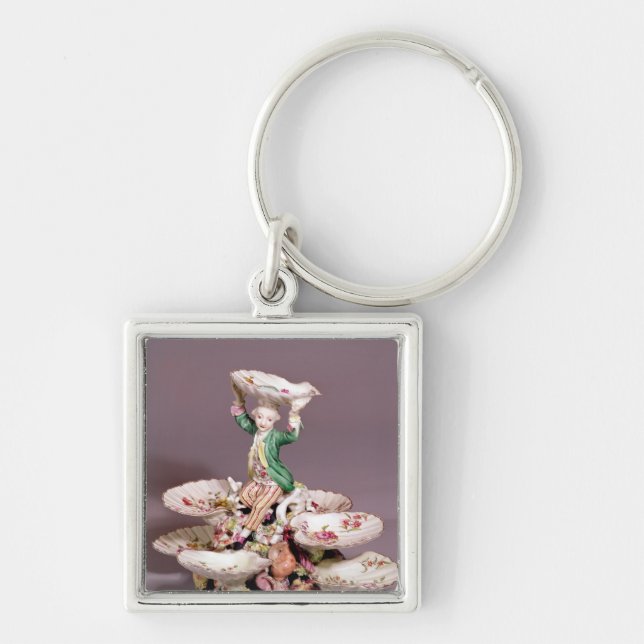 Derby bordbordsuppsats, 1760-65 fyrkantig silverfärgad nyckelring (Framsidan)