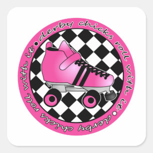 Derby Chicks Roll with it - Shock rosa Black White Fyrkantigt Klistermärke