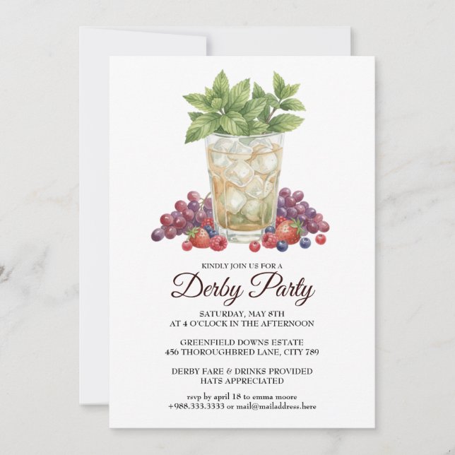 Derby Day Mint Julep Horse Race Party Invitation Inbjudningar (Framsida)