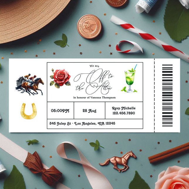 Derby Day ’Off to Altar’ Möhippa Biljett Inbjudningar (Derby Day "Off to the Altar" Bridal Shower Ticket Invitation)