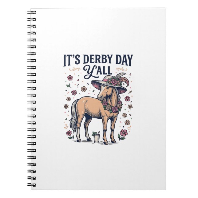 Derby Day Y'all Häst Blommig Hatt Anteckningsbok (Framsidan)