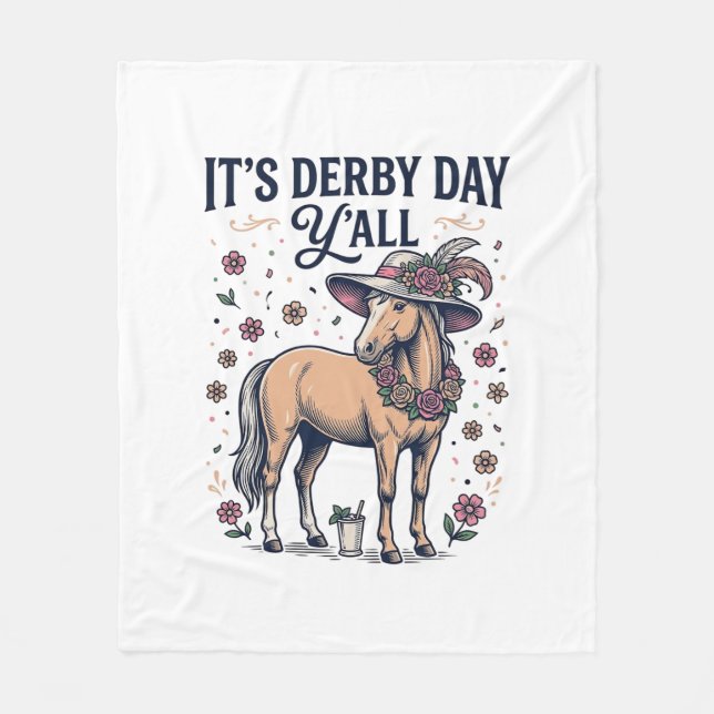 Derby Day Y'all Häst Blommig Hatt Fleecefilt (Framsidan)
