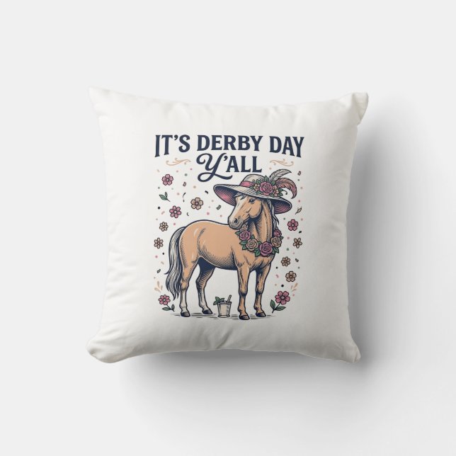 Derby Day Y'all Häst Blommig Hatt Kudde (Framsida)