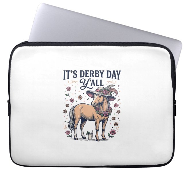 Derby Day Y'all Häst Blommig Hatt Laptop Fodral (Framsidan)