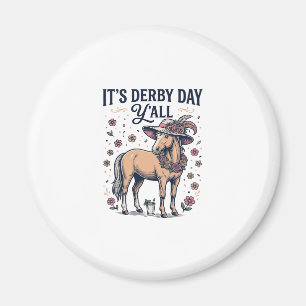 Derby Day Y'all Häst Blommig Hatt Magnet