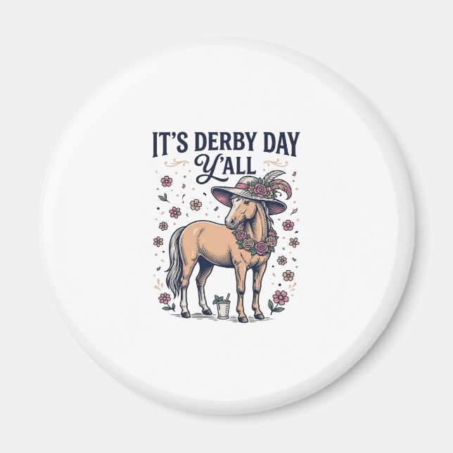 Derby Day Y'all Häst Blommig Hatt Magnet (Framsidan)