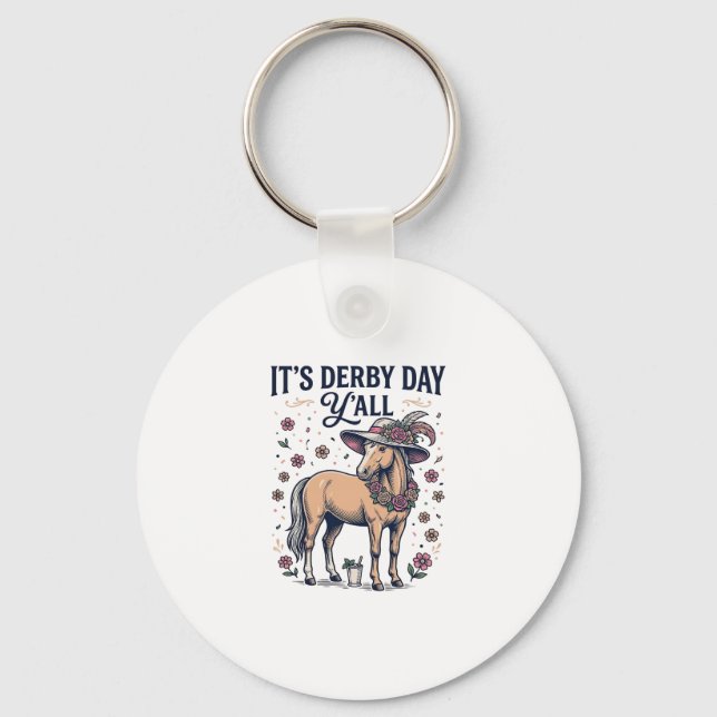 Derby Day Y'all Häst Blommig Hatt Nyckelring (Framsida)