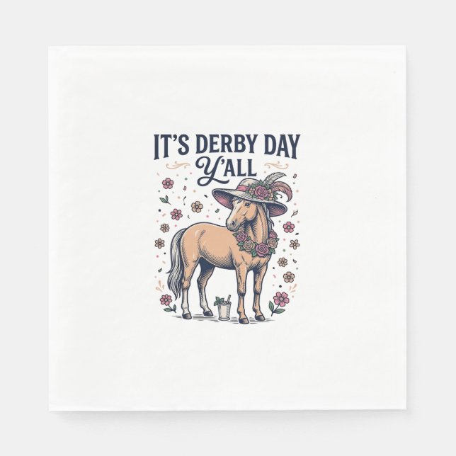 Derby Day Y'all Häst Blommig Hatt Pappersservett (Framsidan)