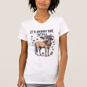 Derby Day Y'all Häst Blommig Hatt T Shirt