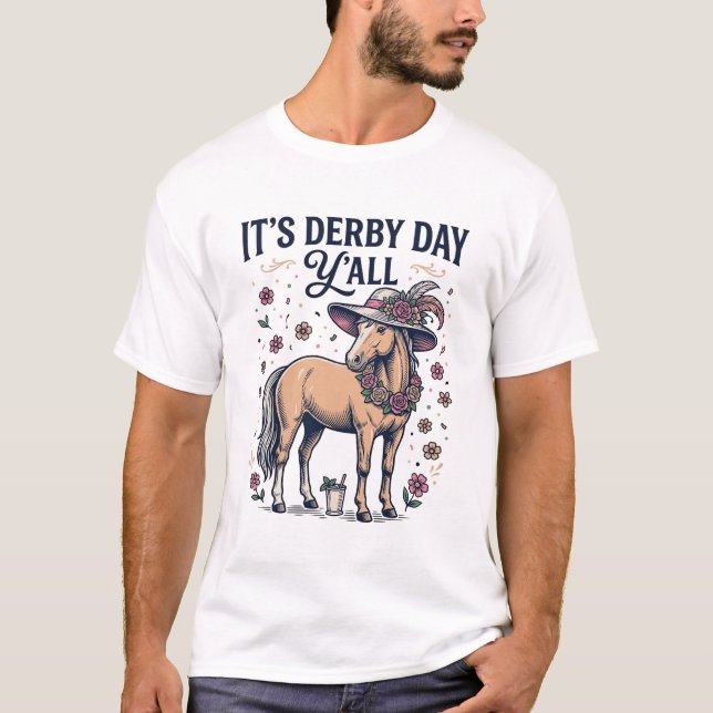 Derby Day Y'all Häst Blommig Hatt T Shirt (Framsida)
