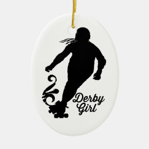 Derby flickaSilhouette, rullDerby åka skridskor Julgransprydnad Keramik