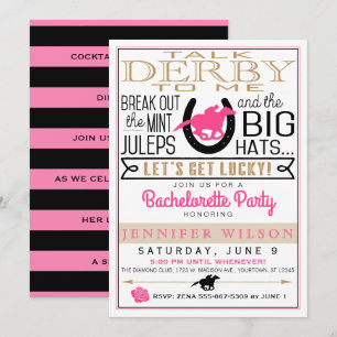 Derby Girly/Bachelorette Party Rosa/Black/Guld Inbjudningar
