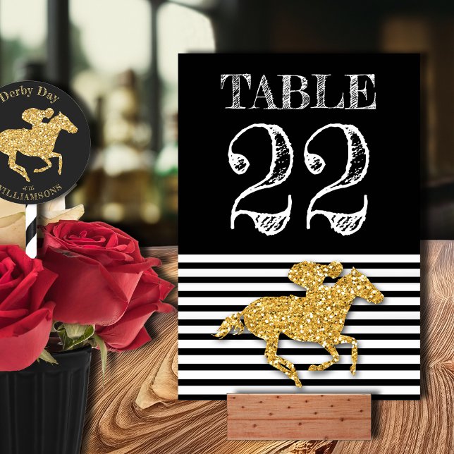Derby Guld Racehorse on Rand Bordsnummer (Printed on both sides, table number cards and sticker (on the straw) shown sold separately.)