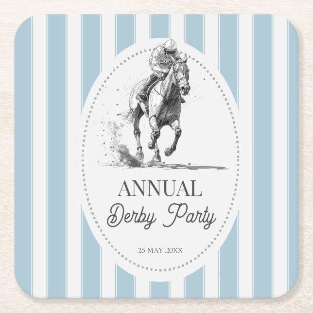 Derby-hästsportfest retro-ränder monogram underlägg papper kvadrat (Framsidan)