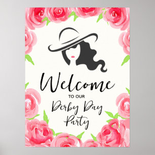 Derby Hatt Dam Silhuett och Rosor Välkommen Poster