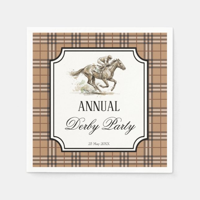 Derby horse racing party elegant gingham pappersservett (Framsidan)