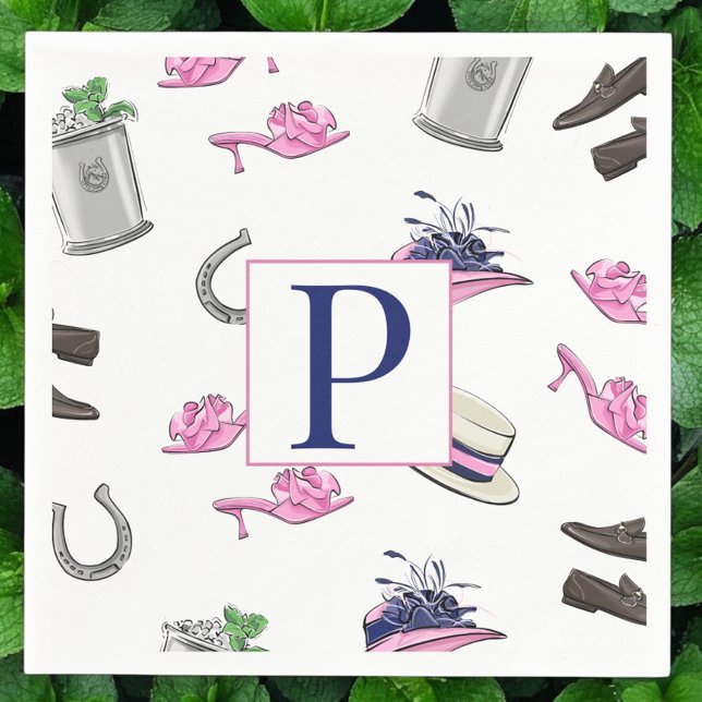 Derby Horse Tävling Attire Horseshoe Julep Monogra Pappersservett (Skapare uppladdad)