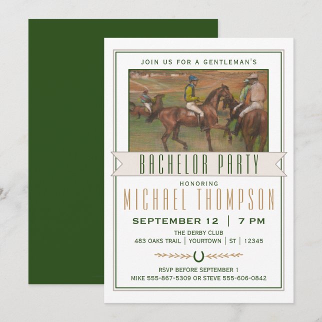 Derby Horse Tävling Bachelor Party | Edgar Degas Inbjudningar (Fram/baksida)