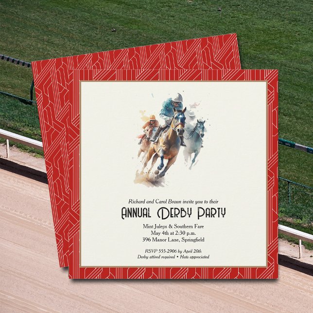 Derby Horses and Jockeys Red Party Inbjudningar (Racehorses and Jockeys Derby Party Invitations - INSTANT DOWNLOAD and/or PRINTED or both!)