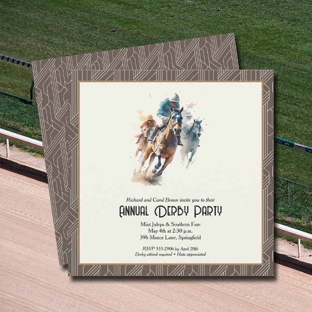 Derby Horses och Jockeys Brown Party Inbjudningar (Racehorses and Jockeys Derby Party Invitations - INSTANT DOWNLOAD and/or PRINTED or both!)