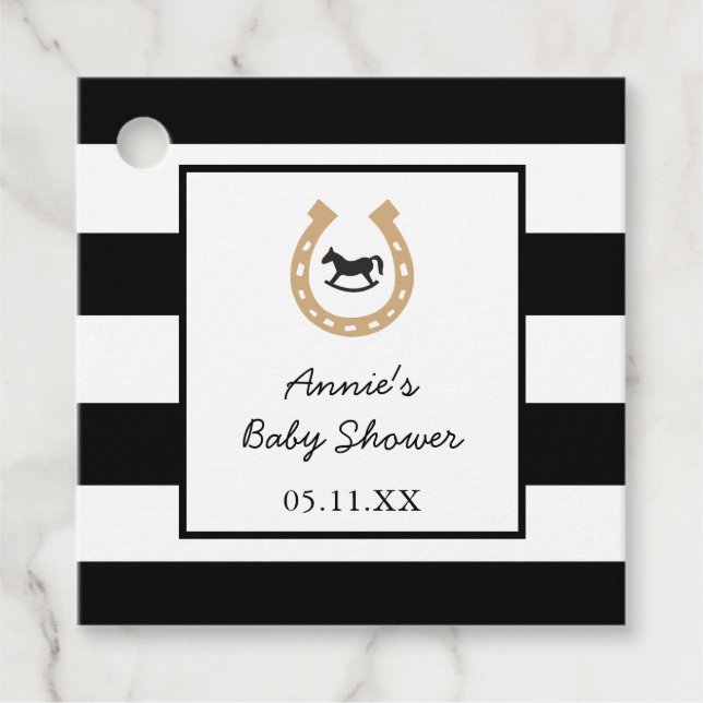 Derby Horseshoe Rocking Horse Baby Shower Gåvor Etiketter (Framsida)