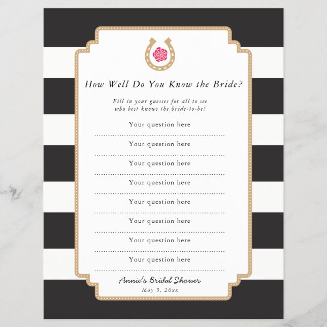 Derby How well you known Bride Quiz Game Flyer (Framsidan)