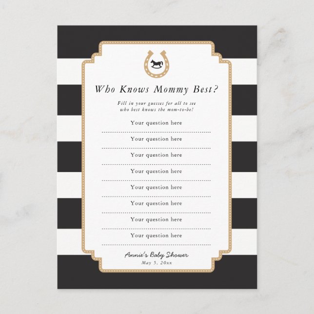 Derby Mamma Quiz Vår Baby Shower Game Card Inbjudan Vykort (Framsida)
