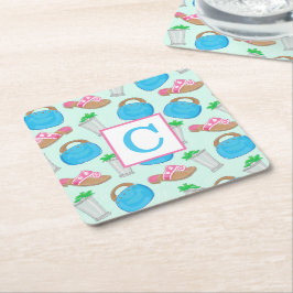 Derby Mint Julep Preppy Monogram Underlägg Papper Kvadrat
