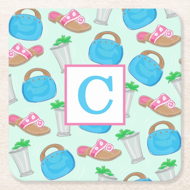 Derby Mint Julep Preppy Monogram Underlägg Papper Kvadrat (Framsidan)