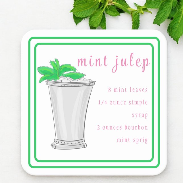 Derby Mint Julep Pub Recipe Preppy Gräns Underlägg Papper Kvadrat (Skapare uppladdad)