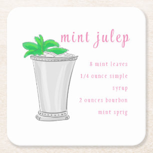 Derby Mint Julep Pub Recipe Preppy Underlägg Papper Kvadrat