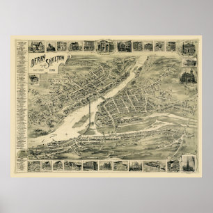 Derby panorama- karta för CT - 1899 Poster