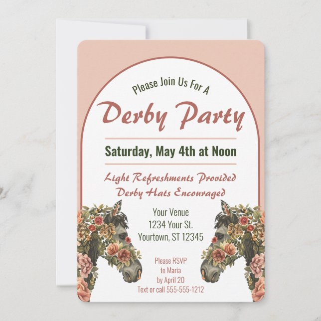 Derby Party Blommigt Tävling Horse Arch Inbjudningar (Framsida)