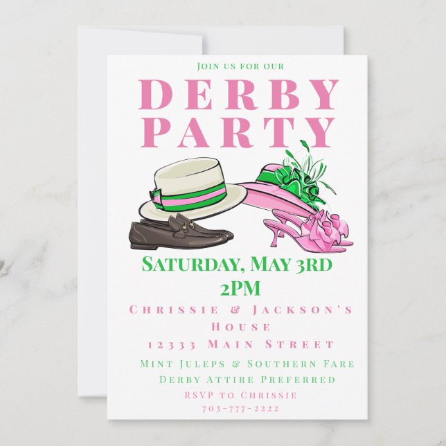 Derby Party Finare Hats Shoes Mode Preppy Inbjudningar (Framsida)