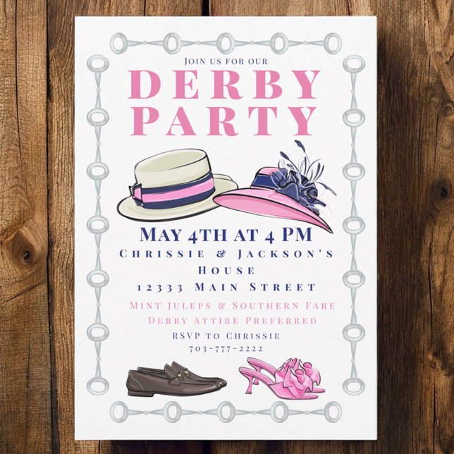 Derby Party Hat Shoes Mode Preppy Navy Inbjudningar (Skapare uppladdad)