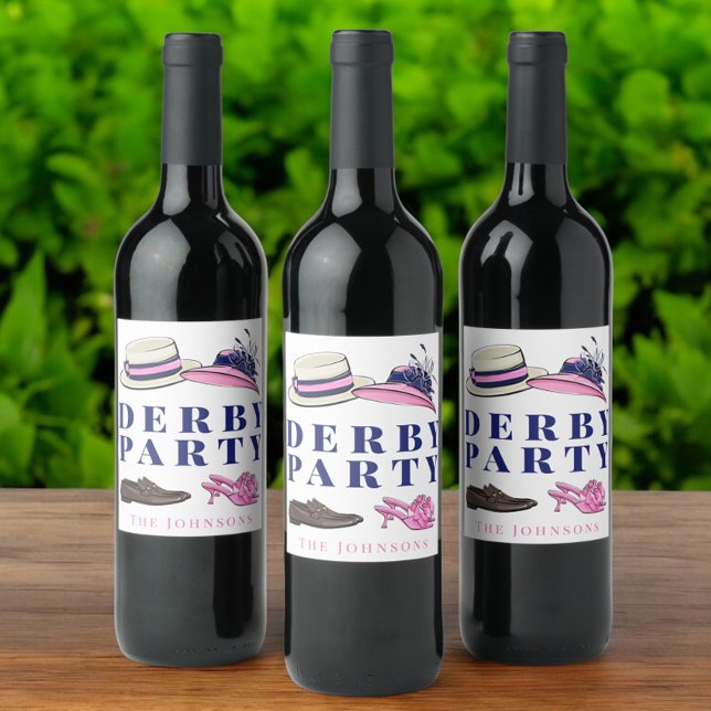 Derby Party Hat Shoes Mode Preppy Navy Vinflaska Etikett (Skapare uppladdad)
