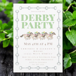 Derby Party Horses Tävla Watercolor Inbjudningar