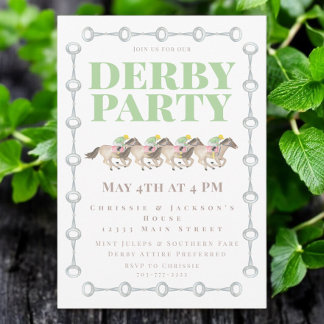 Derby Party Horses Tävla Watercolor Inbjudningar