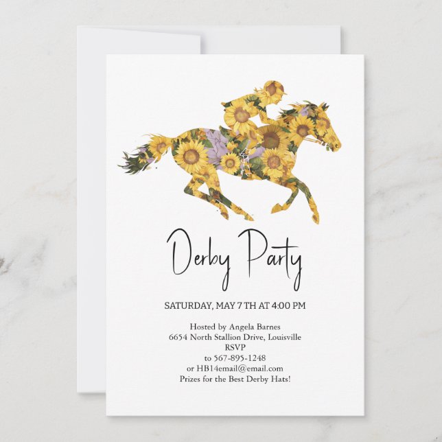  Derby Party Invitation – Floral Horse Head with S Inbjudningar (Framsida)