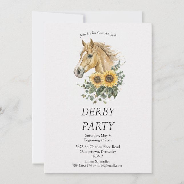  Derby Party Invitation – Horse Head Floral Sunflo Inbjudningar (Framsida)