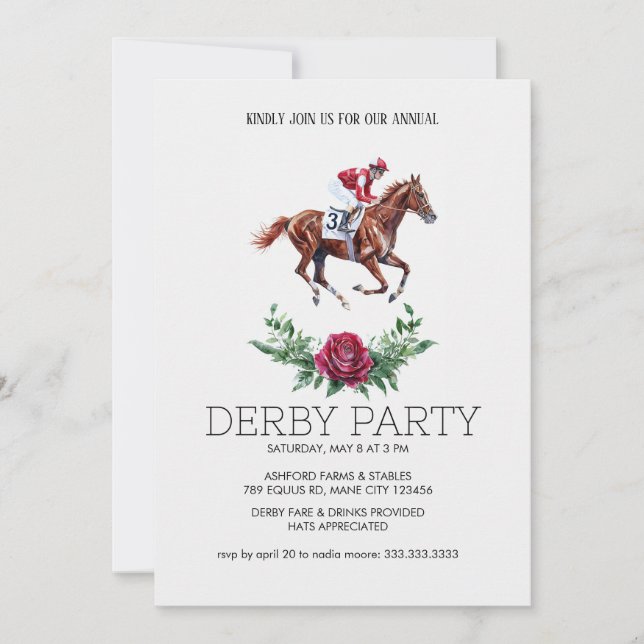 Derby Party Invitation | Horse Racing Elegant Flor Inbjudningar (Framsida)