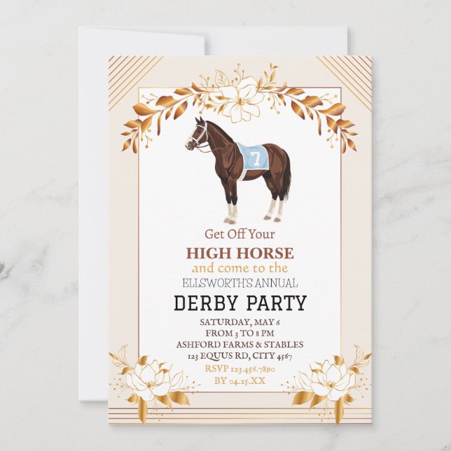 Derby Party Invitation Horse Racing Elegant Gold F Inbjudningar (Framsida)